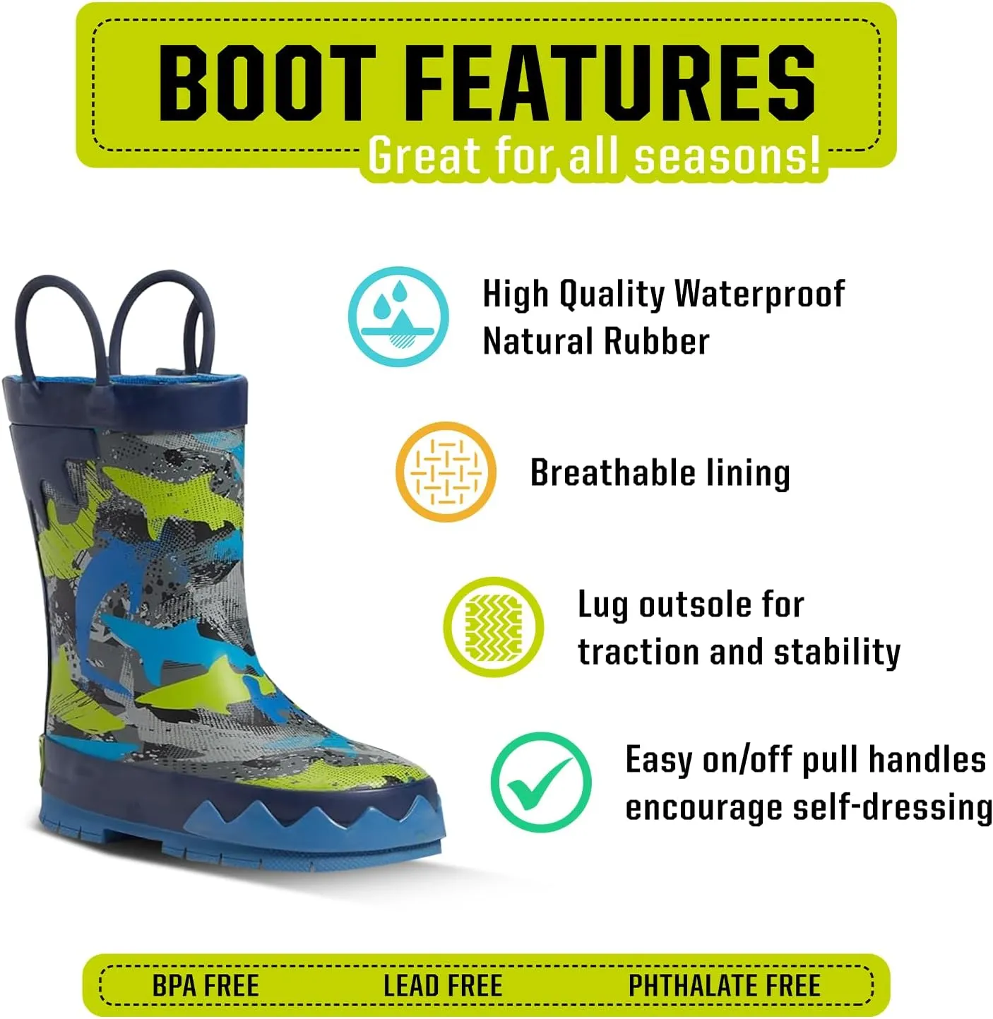 Western Chief Rain Boots with Pull on Handles for Toddlers and Kids - Premium Waterproof Boots for Boys and Girls