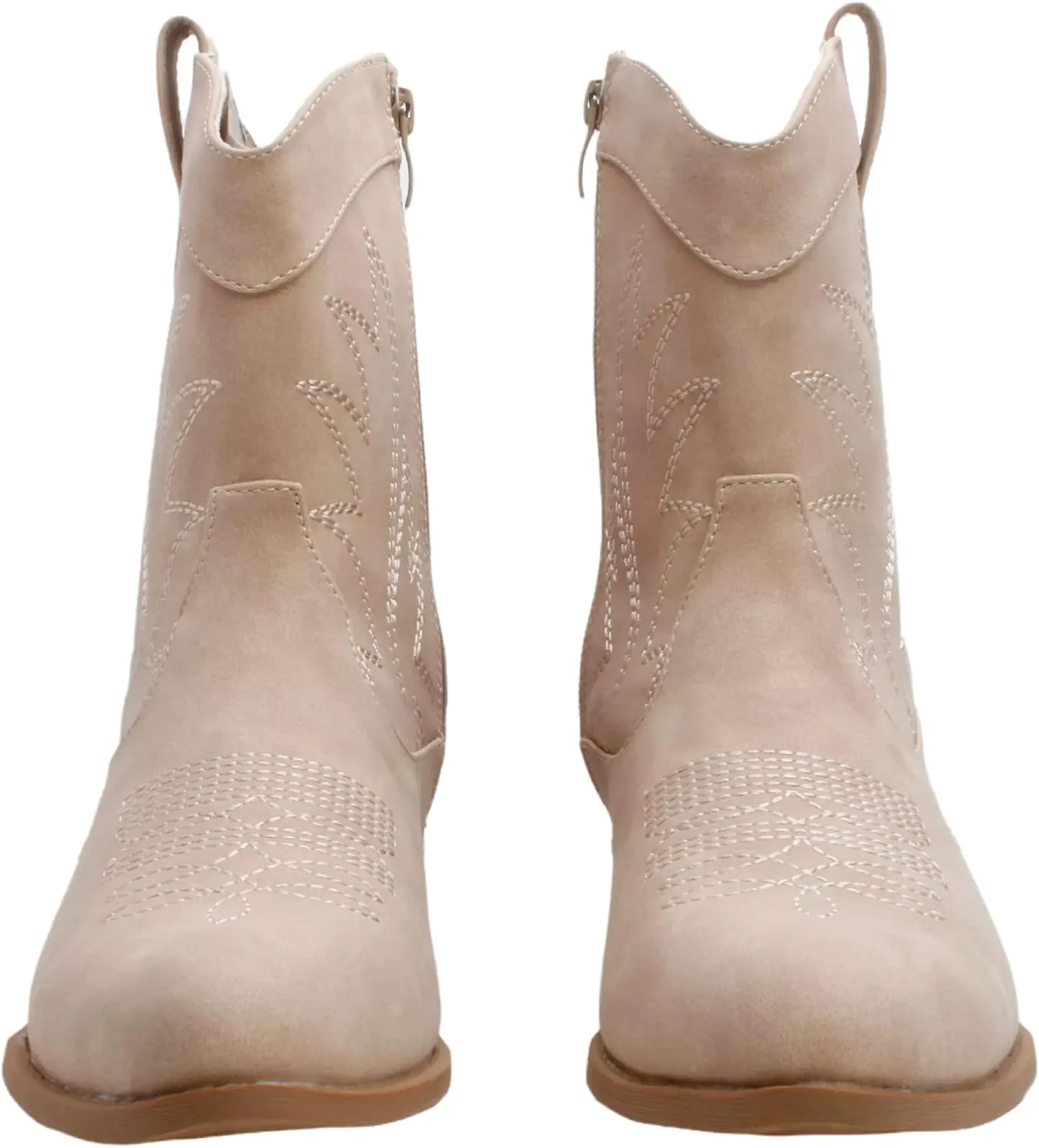 Western Cowgirl Cowboy Ankle Boots for Women or Ladies, Mid Calf, Vegan Leather Embroidered Upper, Low Heel, Fashionable Pointed-toe, Well Made