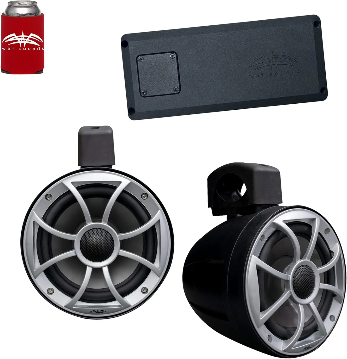 wet sounds - A Pair of Black Recon 6 POD-B 6.5 Inch Tower Speakers & STX Micro-4 Amplifier