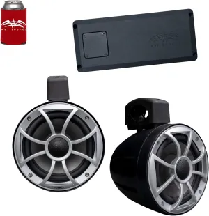 wet sounds - A Pair of Black Recon 6 POD-B 6.5 Inch Tower Speakers & STX Micro-4 Amplifier