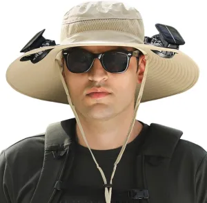 Wide Brim Fan Hat Solar Powered, UPF 50  Solar Panel Fan Hat for Camping Outdoor Beach Hiking Fishing
