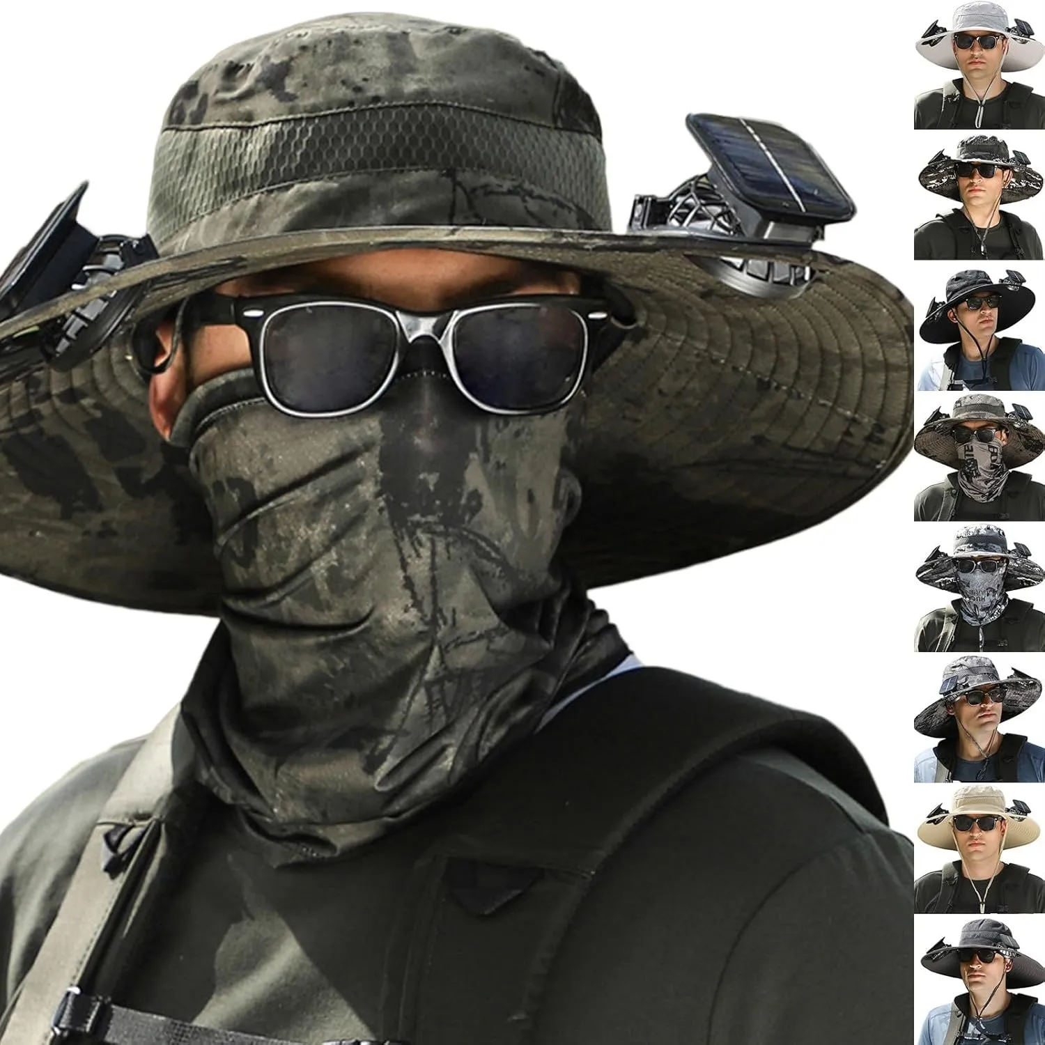 Wide Brim Fan Hat Solar Powered, UPF 50  Solar Panel Fan Hat for Camping Outdoor Beach Hiking Fishing