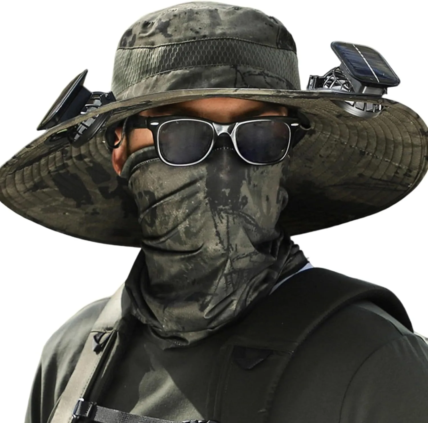 Wide Brim Fan Hat Solar Powered, UPF 50  Solar Power Fan Bucket Hats for Hiking Fishing Beach Camping Outdoor