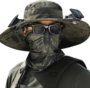 Wide Brim Fan Hat Solar Powered, UPF 50  Solar Power Fan Bucket Hats for Hiking Fishing Beach Camping Outdoor