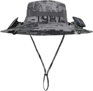 Wide Brim Solar Power Fan Hat, UPF 50  Bucket Hats with Solar Powered Fans for Beach Camping Fishing Hiking