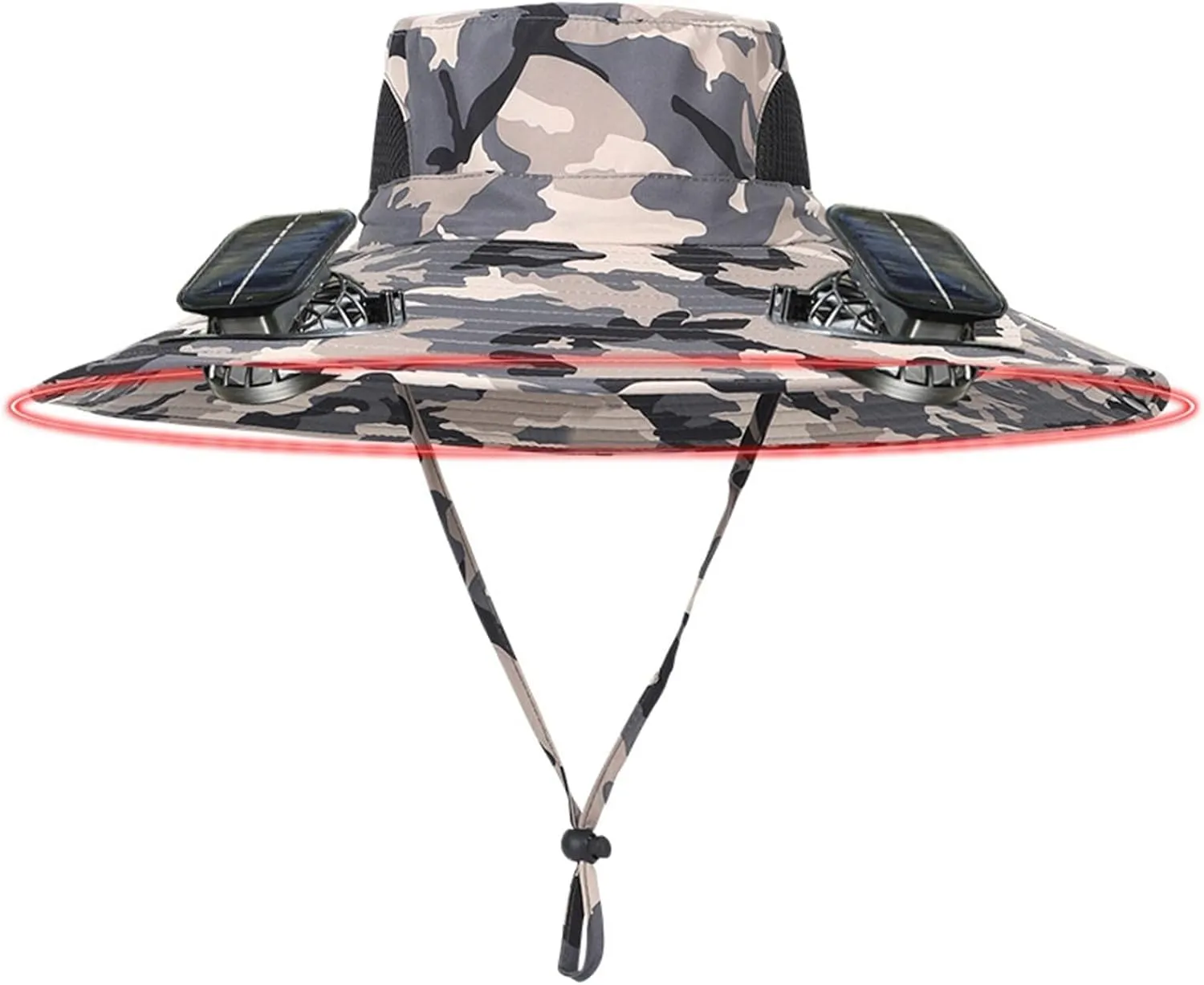 Wide Brim Solar Power Fan Hat, UPF 50  Bucket Hats with Solar Powered Fans for Outdoor Camping Hiking Fishing