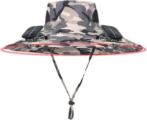 Wide Brim Solar Power Fan Hat, UPF 50  Bucket Hats with Solar Powered Fans for Outdoor Camping Hiking Fishing