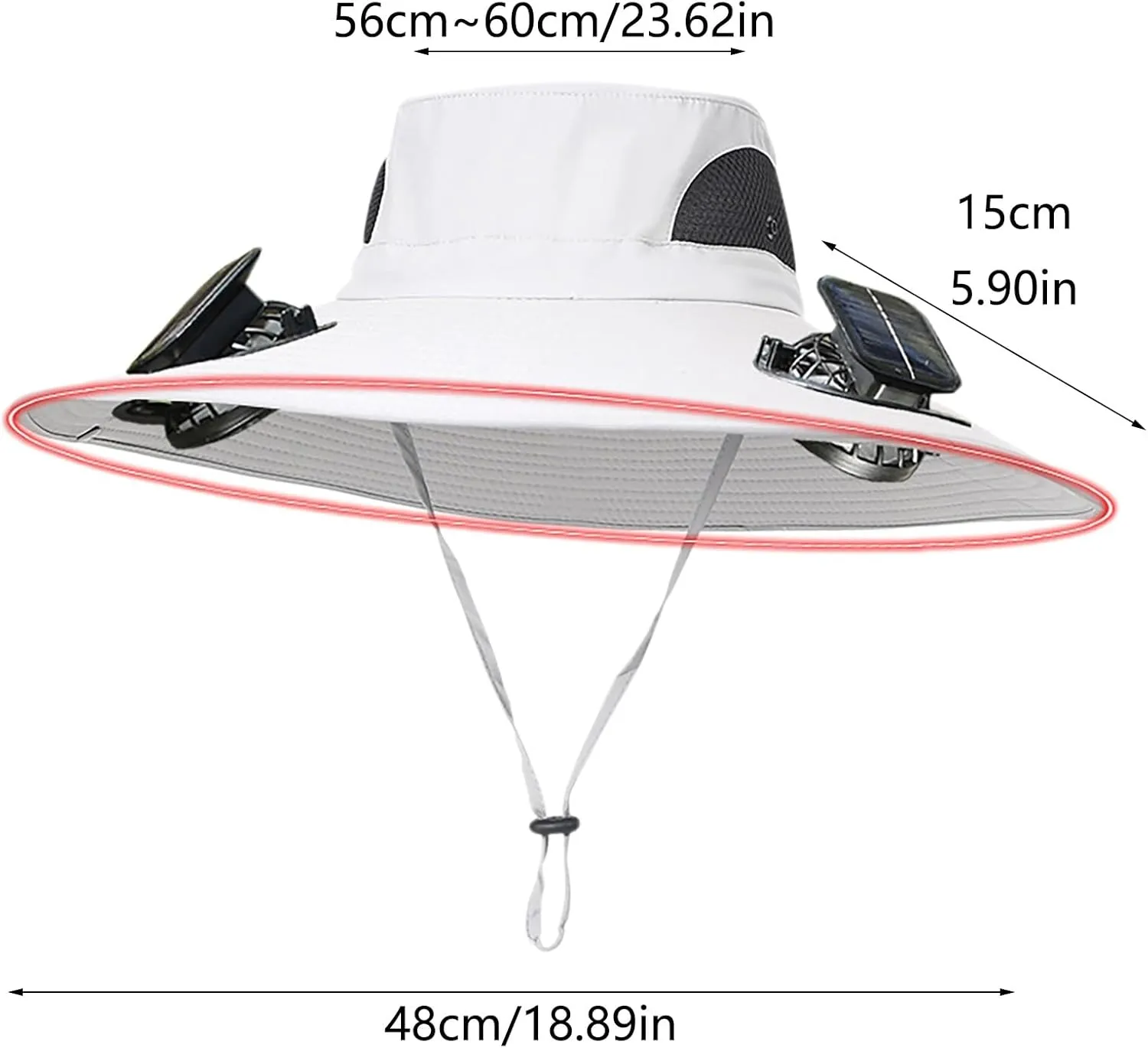 Wide Brim Solar Power Fan Hat, UPF 50  Solar Power Fan Bucket Hat for Hiking Camping Outdoor Beach Fishing