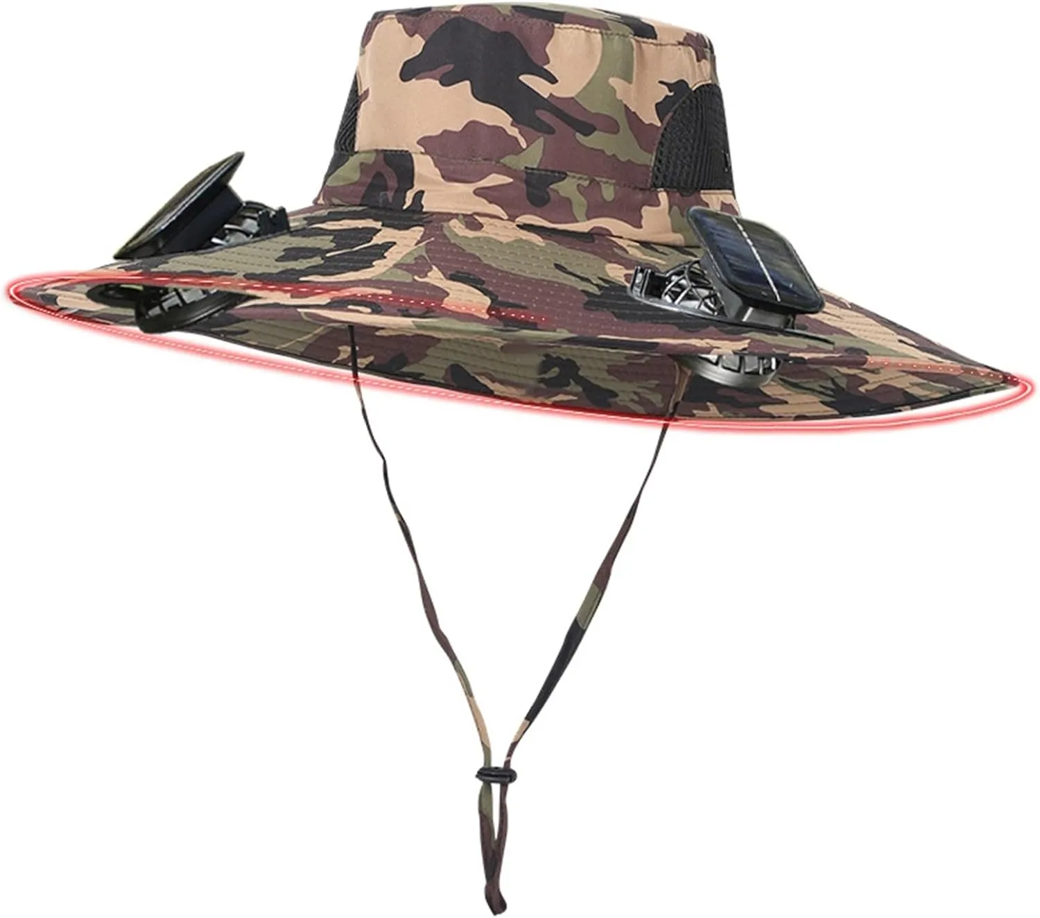 Wide Brim Solar Power Fan Hat, UPF 50  Solar Power Fan Bucket Hat for Hiking Camping Outdoor Beach Fishing
