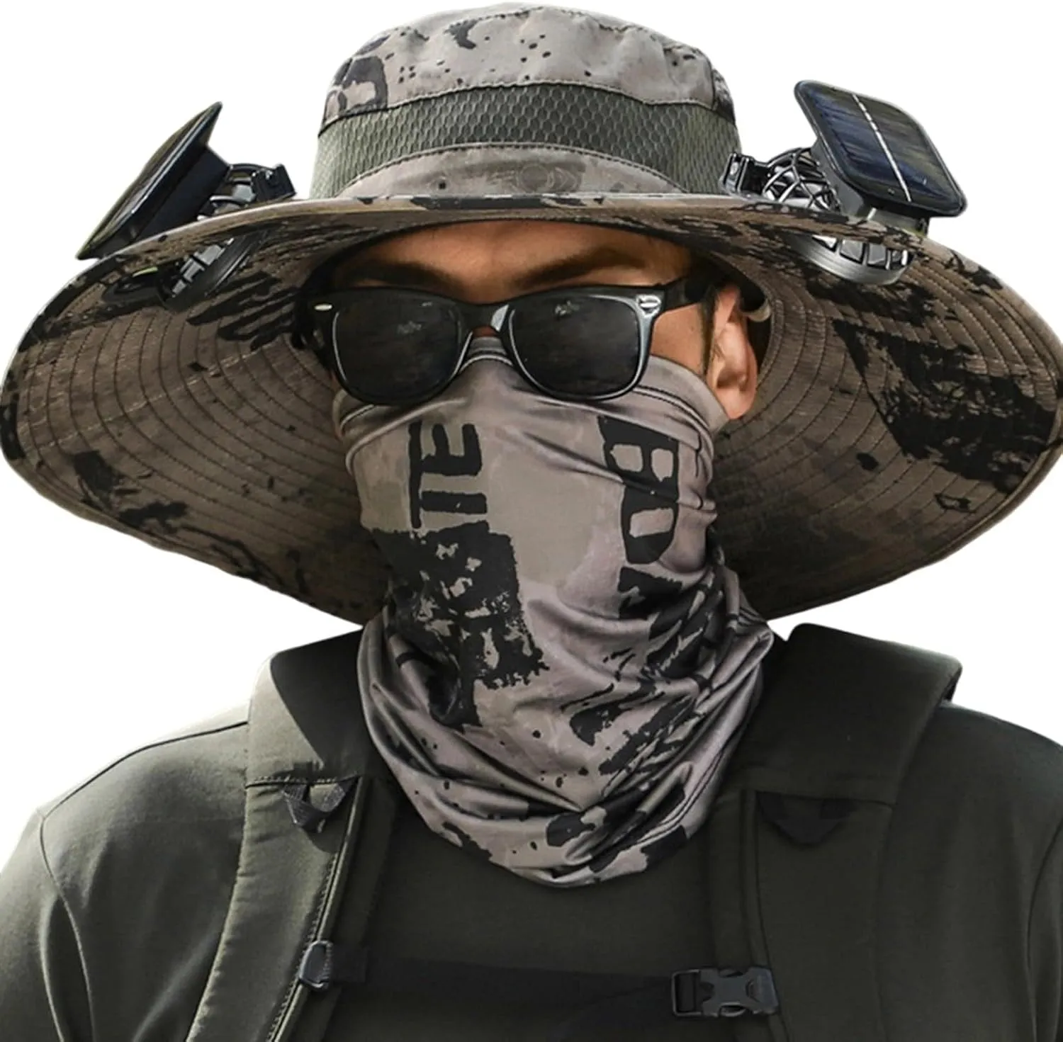 Wide Brim Sun Hat with Solar Powered Fans, UPF 50  Solar Fan Sun Hat for Outdoor Beach Fishing Camping Hiking