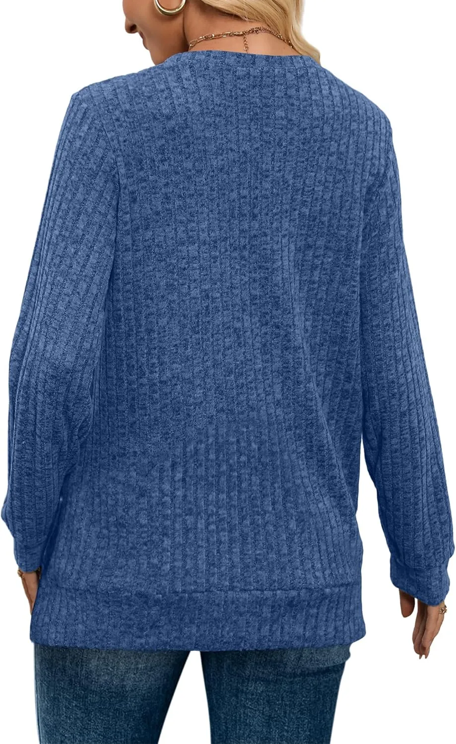 WIHOLL V Neck Long Sleeve Shirts for Women Casual Fall Tops Lightweight Tunic Sweaters Fashion Clothes 2024