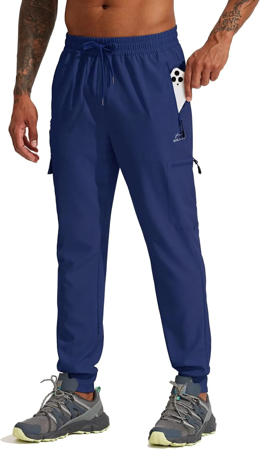 Willit Men's Hiking Joggers Travel Athletic Pants Lightweight Quick Dry Outdoor Running Pants with Zipper Pockets