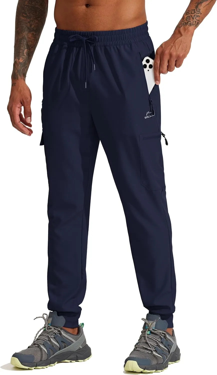 Willit Men's Hiking Joggers Travel Athletic Pants Lightweight Quick Dry Outdoor Running Pants with Zipper Pockets