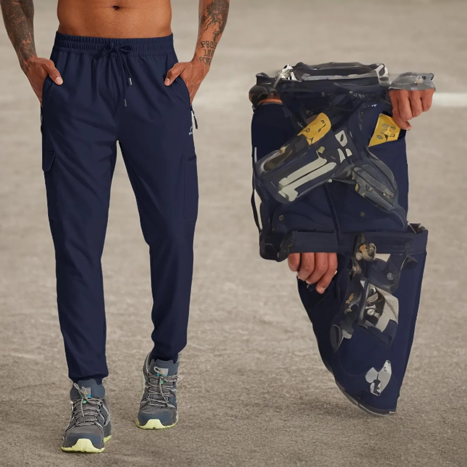 Willit Men's Hiking Joggers Travel Athletic Pants Lightweight Quick Dry Outdoor Running Pants with Zipper Pockets