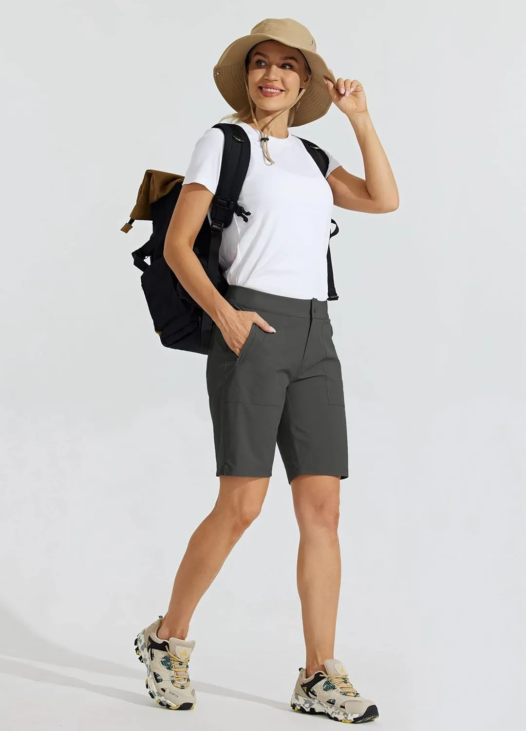 Willit Women's Golf Hiking Shorts 9" Quick Dry Athletic Long Casual Summer Shorts Zipper Pockets Water Resistant Lightweight
