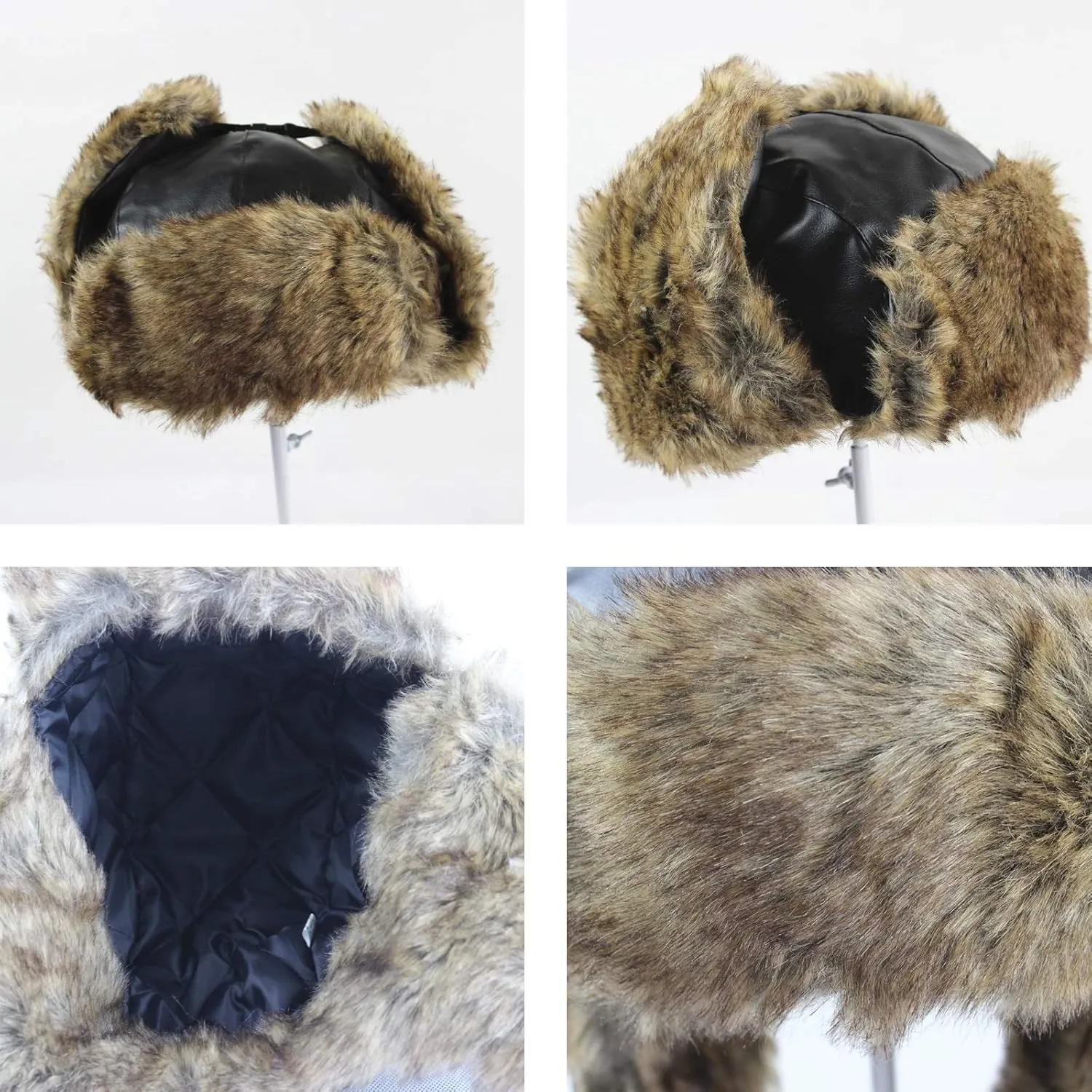 Winter Hats, Hat Mens Trooper Trapper Hat Faux Fur Aviator Hat Winter Pilot Cap with Ear Flaps