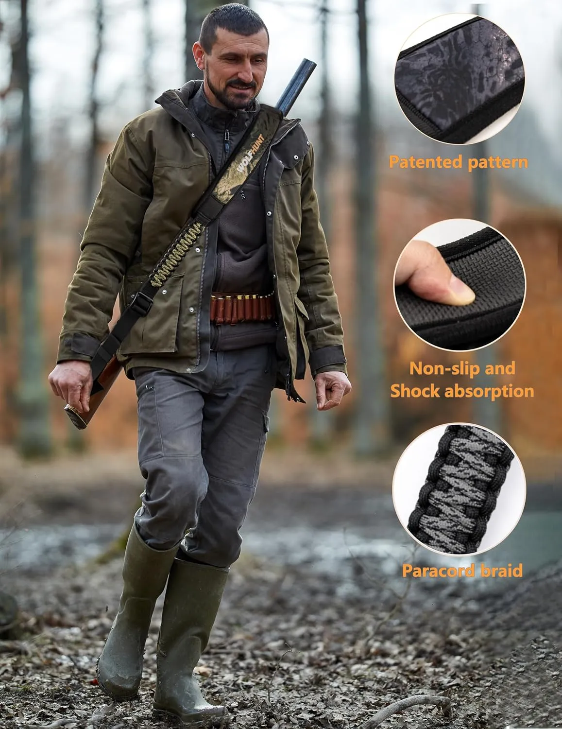 WOLFHUNT 2 Point Gun Sling QD Swivels Quick Release - Paracord Rifle Sling for Hunting with Prym1 Camo, Thickened Padding, Adjustable 26.77"-50.8" for Hunting/Tactical Accessories