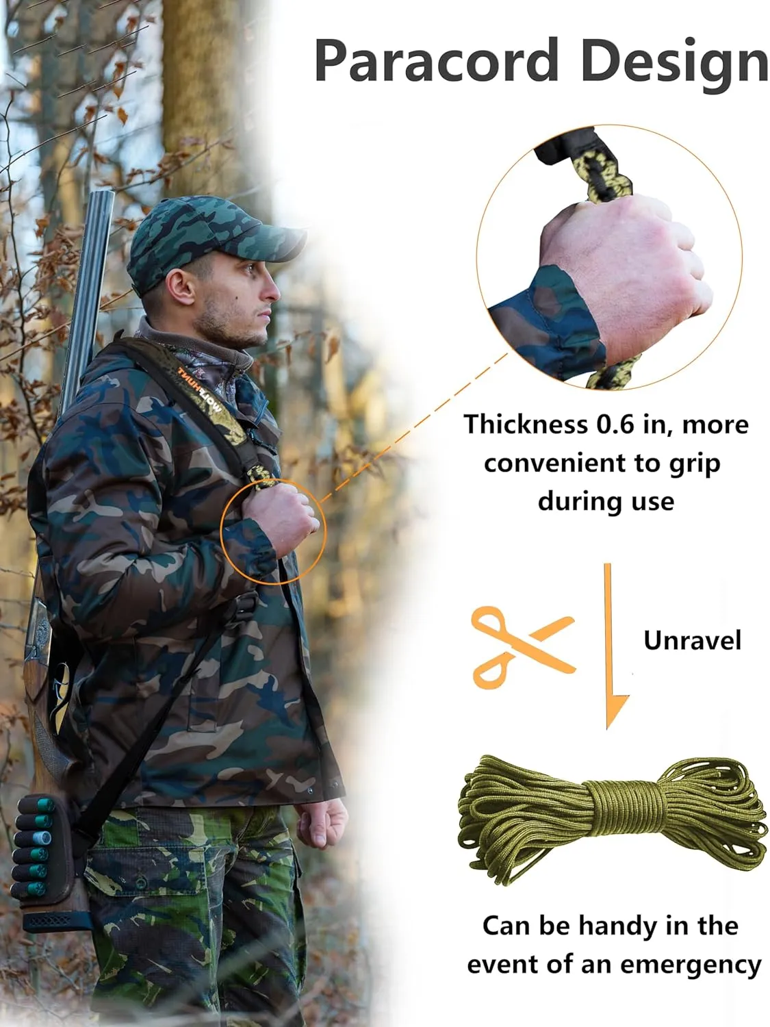 WOLFHUNT 2 Point Gun Sling QD Swivels Quick Release - Paracord Rifle Sling for Hunting with Prym1 Camo, Thickened Padding, Adjustable 26.77"-50.8" for Hunting/Tactical Accessories