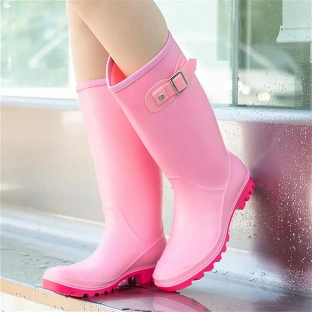 Women Color Rain Boots Shoes Knee-High Rainboots Waterproof Rubber Water Shoes Boots