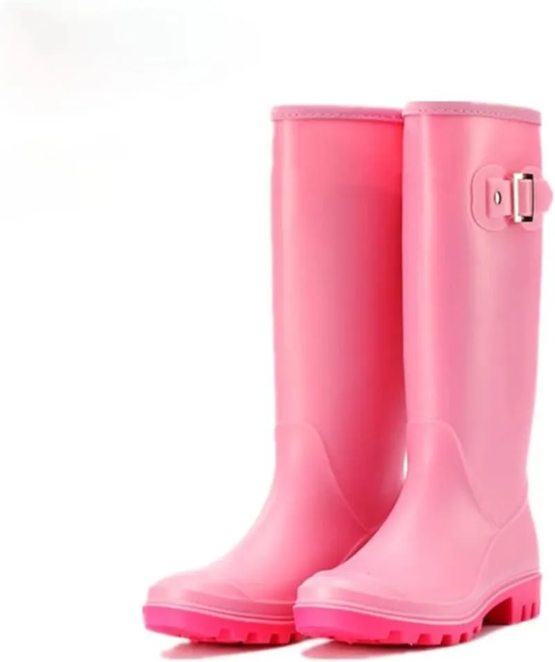 Women Color Rain Boots Shoes Knee-High Rainboots Waterproof Rubber Water Shoes Boots