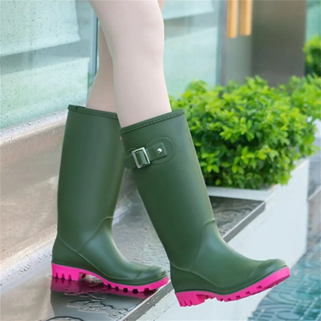Women Color Rain Boots Shoes Knee-High Rainboots Waterproof Rubber Water Shoes Boots