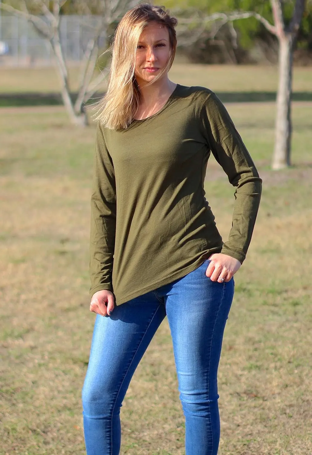 Women's 100% Merino Wool Long Sleeve Shirt - Moisture Wicking - Ultralight and Soft - Odor Base Layer