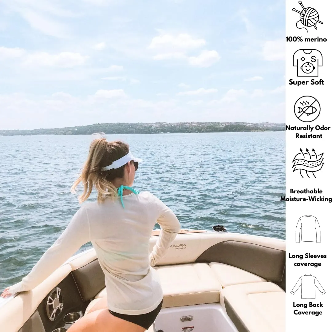 Women's 100% Merino Wool Long Sleeve Shirt - Moisture Wicking - Ultralight and Soft - Odor Base Layer