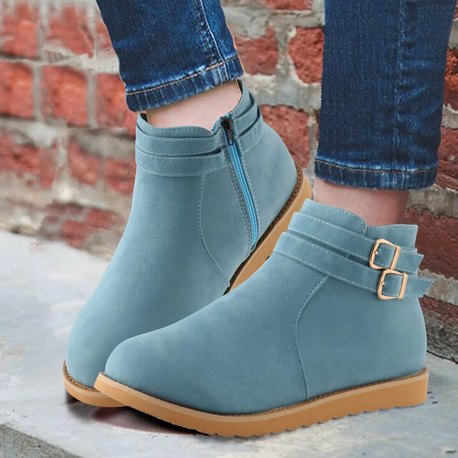 Women's Ankle Boots & Booties Low Heel Suede Leather Fashion Slip on Comfort Fall Winter Short Boots Black Side Zip Classic Booties for Women Ladies Boots