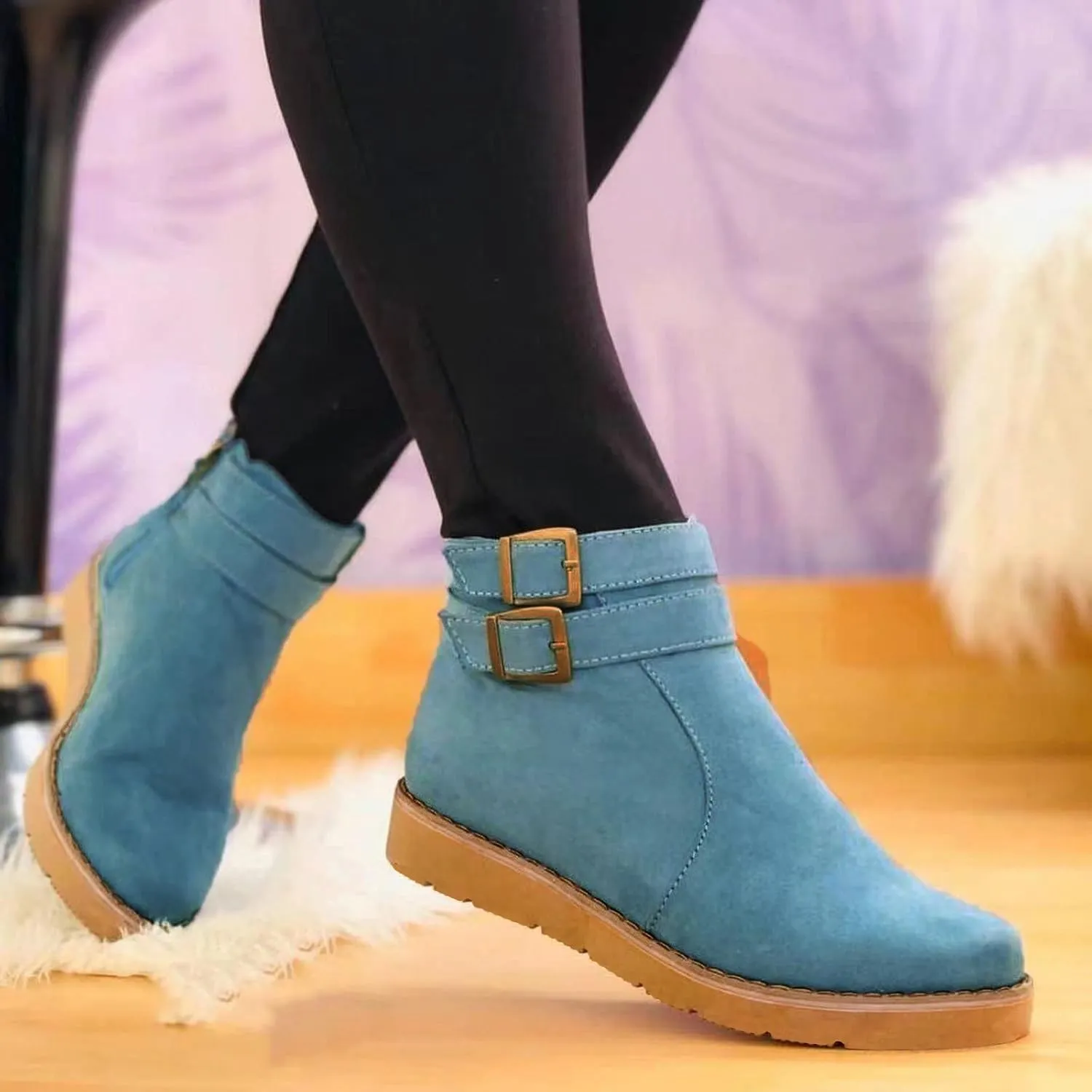 Women's Ankle Boots & Booties Low Heel Suede Leather Fashion Slip on Comfort Fall Winter Short Boots Black Side Zip Classic Booties for Women Ladies Boots