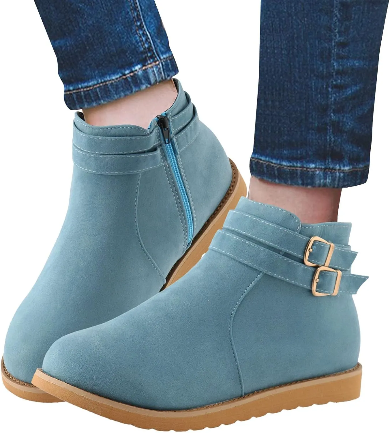 Women's Ankle Boots & Booties Low Heel Suede Leather Fashion Slip on Comfort Fall Winter Short Boots Black Side Zip Classic Booties for Women Ladies Boots