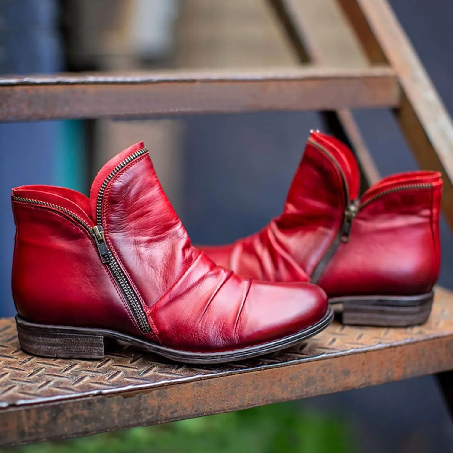 Women's Ankle Boots Booties, Boots for Women Ankle Leather Casual Low Heel Side Zipper Short Booties Walking Shoes
