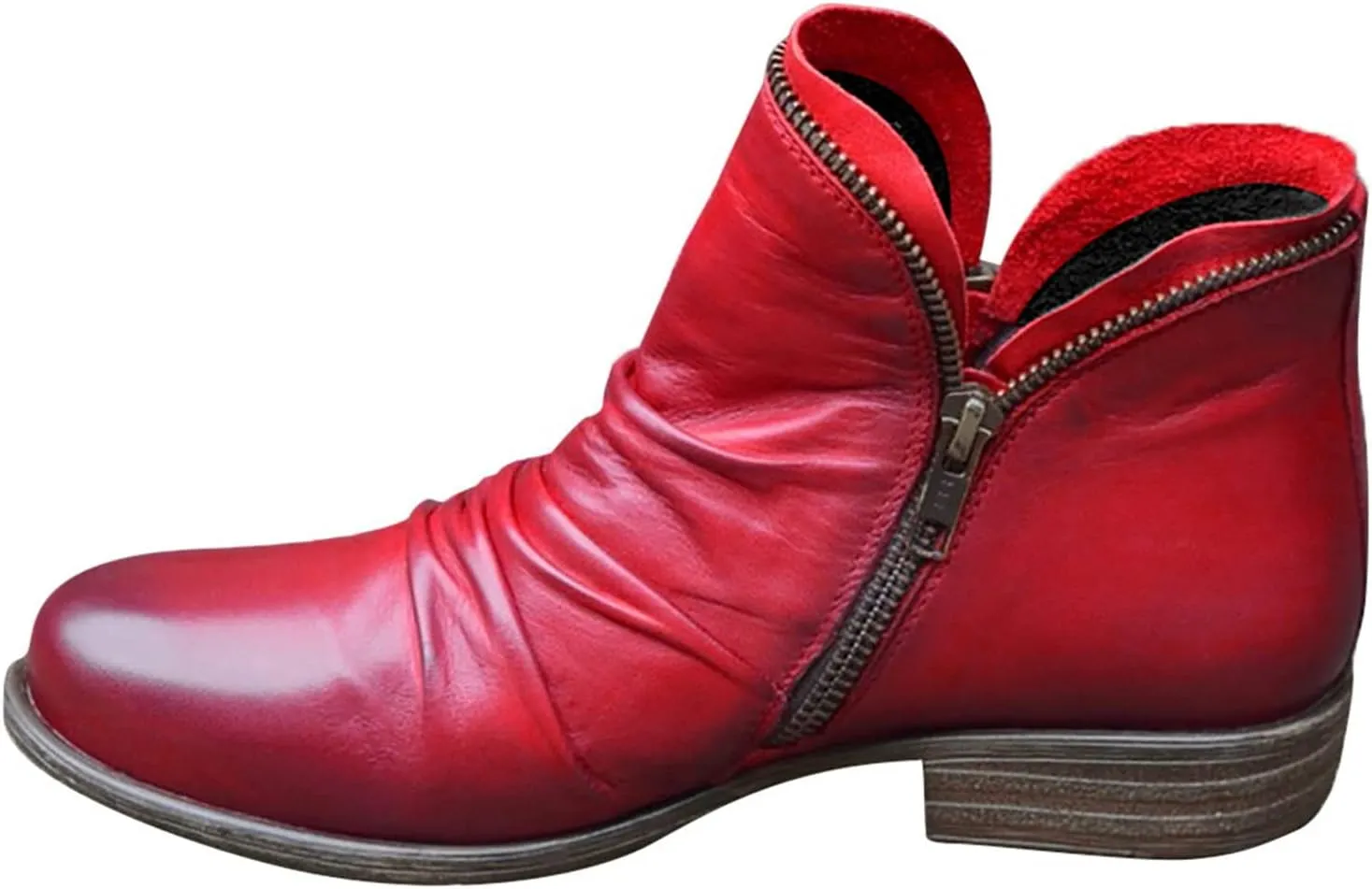 Women's Ankle Boots Booties, Boots for Women Ankle Leather Casual Low Heel Side Zipper Short Booties Walking Shoes