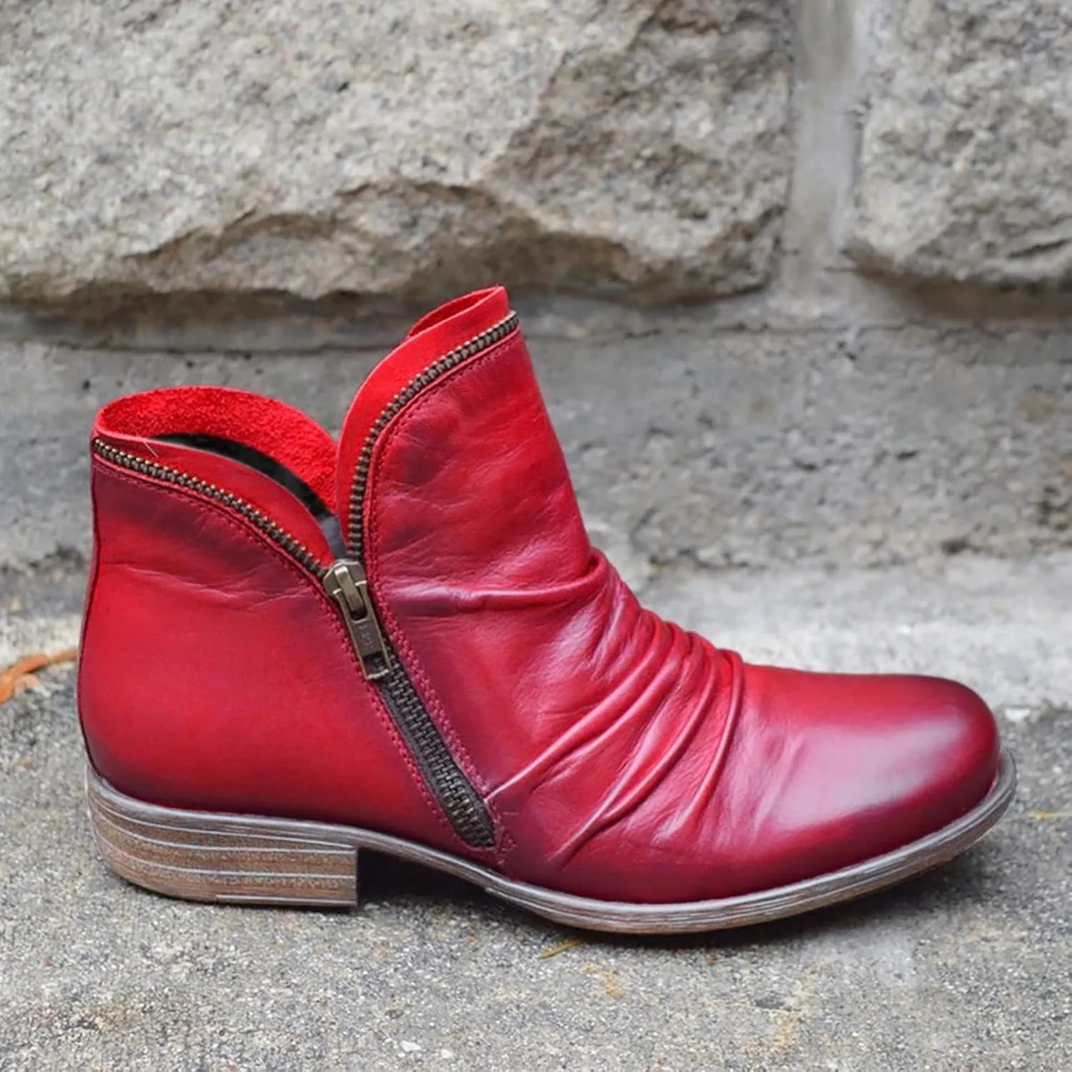Women's Ankle Boots Booties, Boots for Women Ankle Leather Casual Low Heel Side Zipper Short Booties Walking Shoes