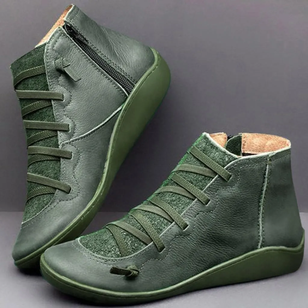 Womens Black Boots Ankle Women Ankle Boots Arch Support Low Heel Lace Up Zipper Flat Casual Walking Short Booties
