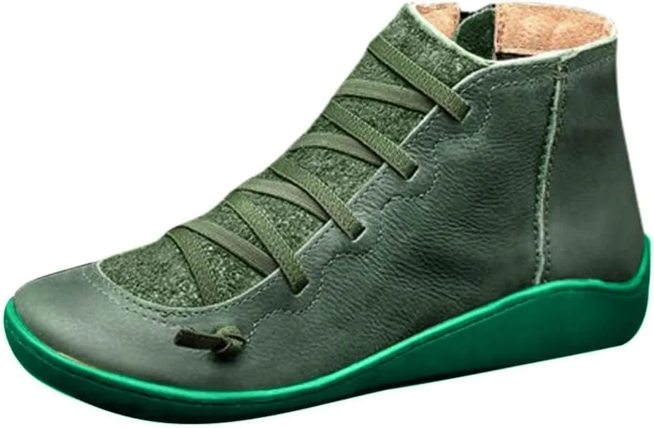 Womens Black Boots Ankle Women Ankle Boots Arch Support Low Heel Lace Up Zipper Flat Casual Walking Short Booties
