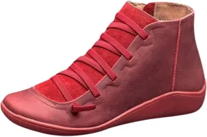 Womens Black Boots Ankle Women Ankle Boots Arch Support Low Heel Lace Up Zipper Flat Casual Walking Short Booties