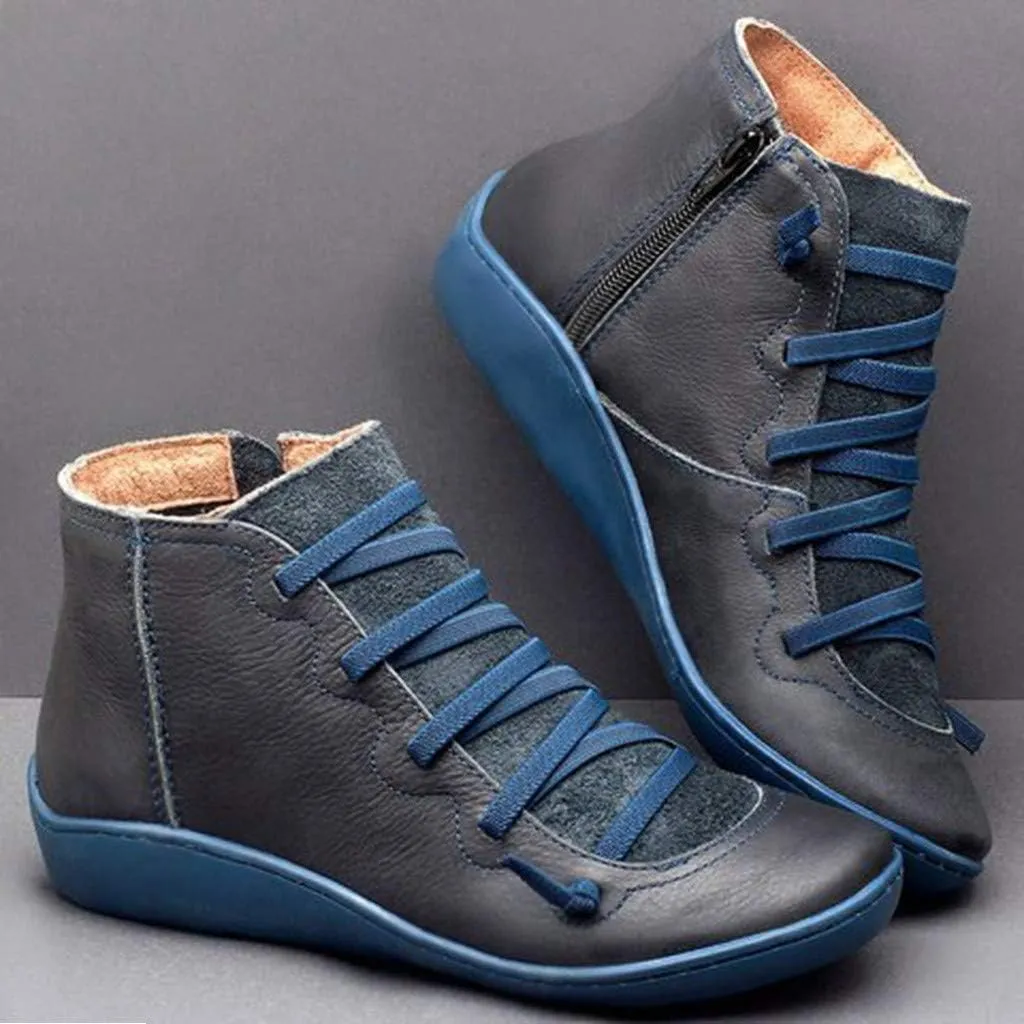 Womens Black Boots Ankle Women Ankle Boots Arch Support Low Heel Lace Up Zipper Flat Casual Walking Short Booties