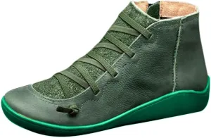 Womens Black Boots Ankle Women Ankle Boots Arch Support Low Heel Lace Up Zipper Flat Casual Walking Short Booties