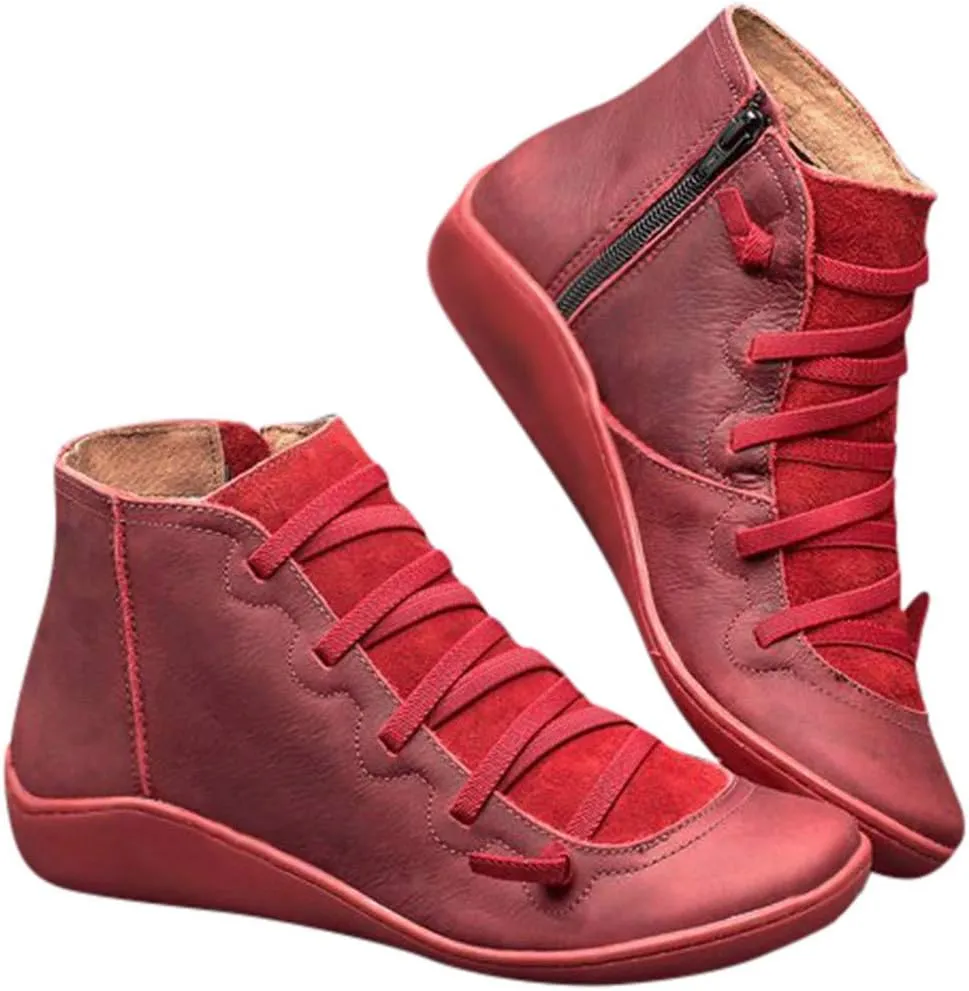Womens Black Boots Ankle Women Ankle Boots Arch Support Low Heel Lace Up Zipper Flat Casual Walking Short Booties