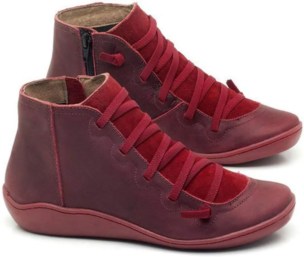 Womens Black Boots Ankle Women Ankle Boots Arch Support Low Heel Lace Up Zipper Flat Casual Walking Short Booties
