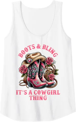 Womens Boots And Bling Its A Cowgirl Thing Cowboy Hat Kids Cowgirls Tank Top