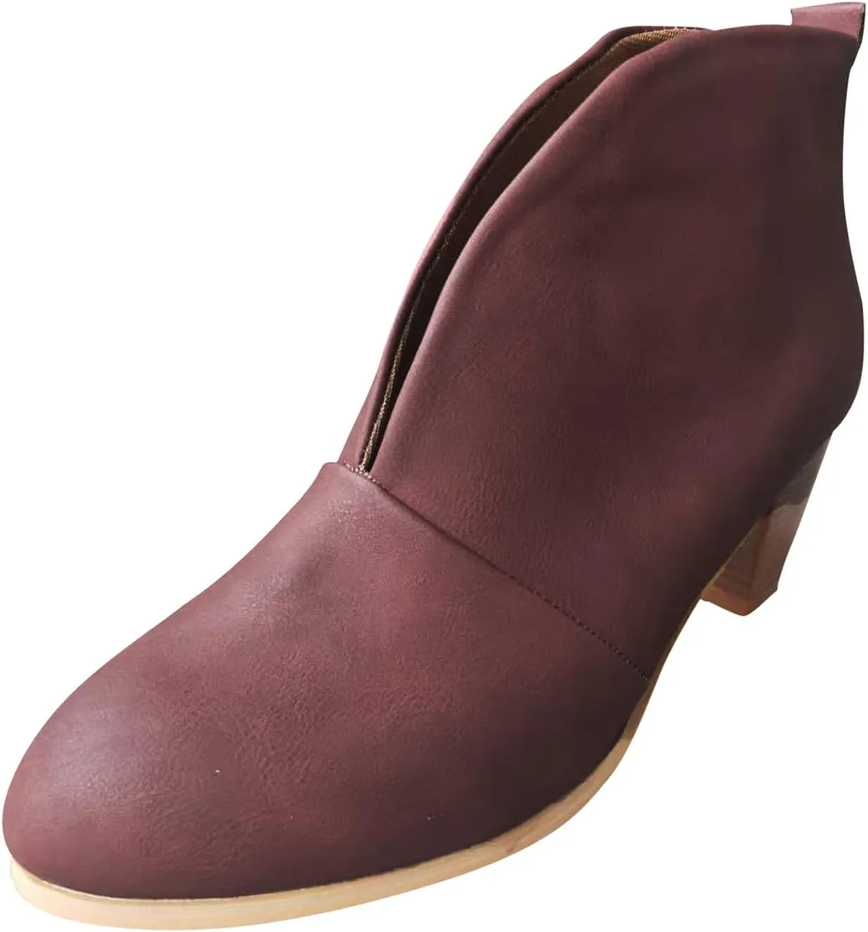 Womens Boots Ankle Womens Boots Fahsion Dressy Booties Slip On Low Heel Stacked Leather Boots Walking Short Shoes