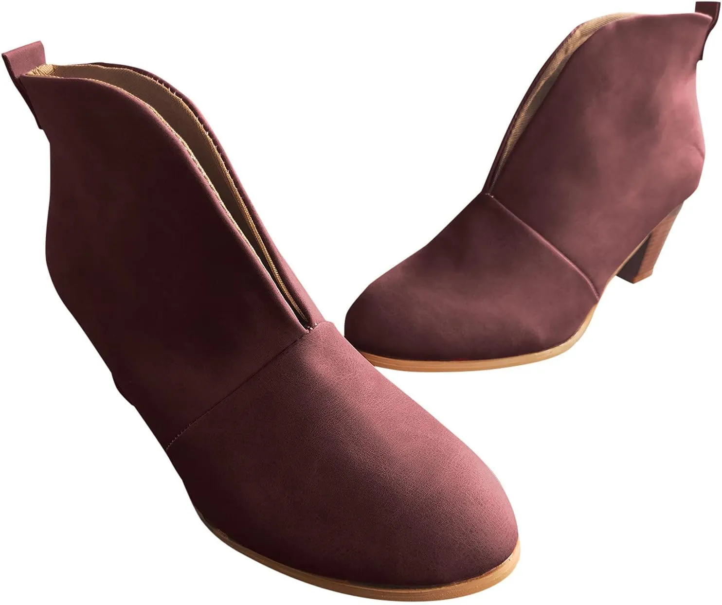 Womens Boots Ankle Womens Boots Fahsion Dressy Booties Slip On Low Heel Stacked Leather Boots Walking Short Shoes