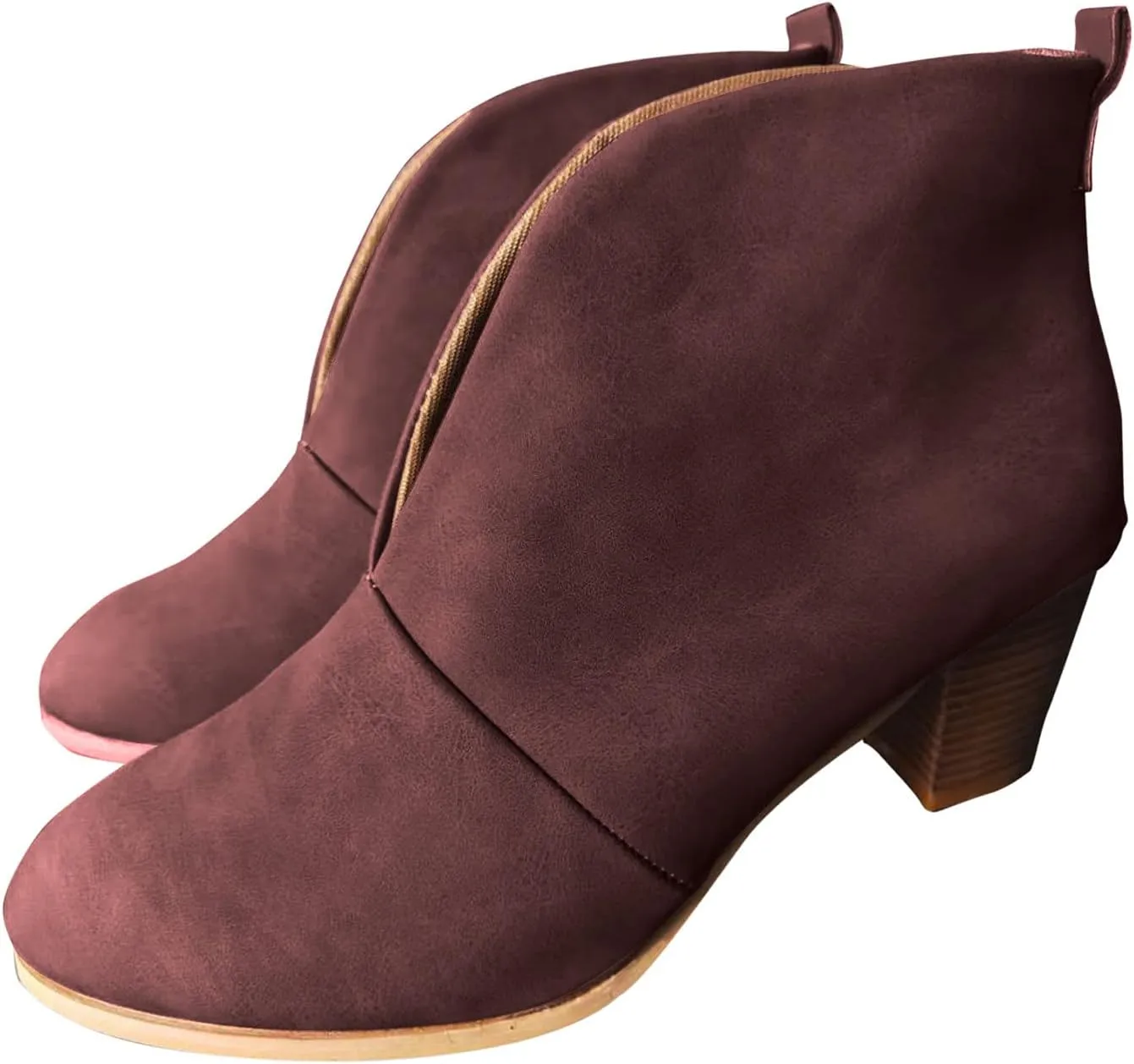 Womens Boots Ankle Womens Boots Fahsion Dressy Booties Slip On Low Heel Stacked Leather Boots Walking Short Shoes