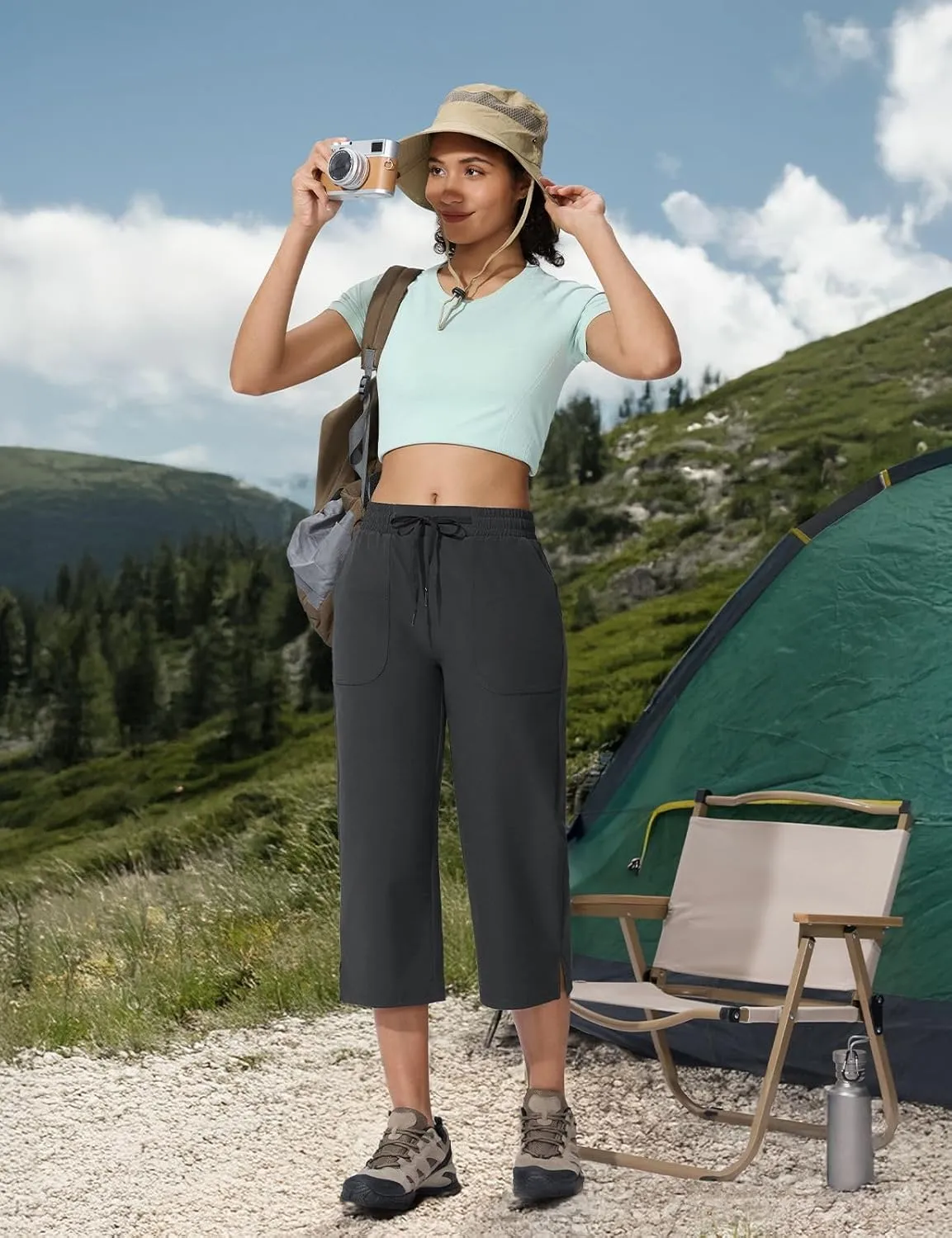 Women's Capri Pants Wide Leg Quick Dry Hiking Capris Water Resistant UPF50 Lightweight Loose Travel