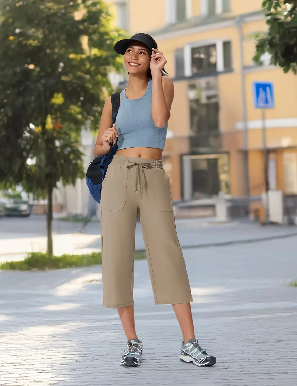Women's Capri Pants Wide Leg Quick Dry Hiking Capris Water Resistant UPF50 Lightweight Loose Travel