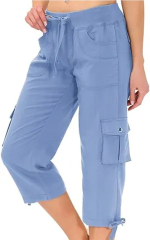 Women's Cargo Capris Hiking Pants with 6 Pockets Lightweight Quick Dry Loose Fit Casual Outdoor Travel Summer Pants for Women