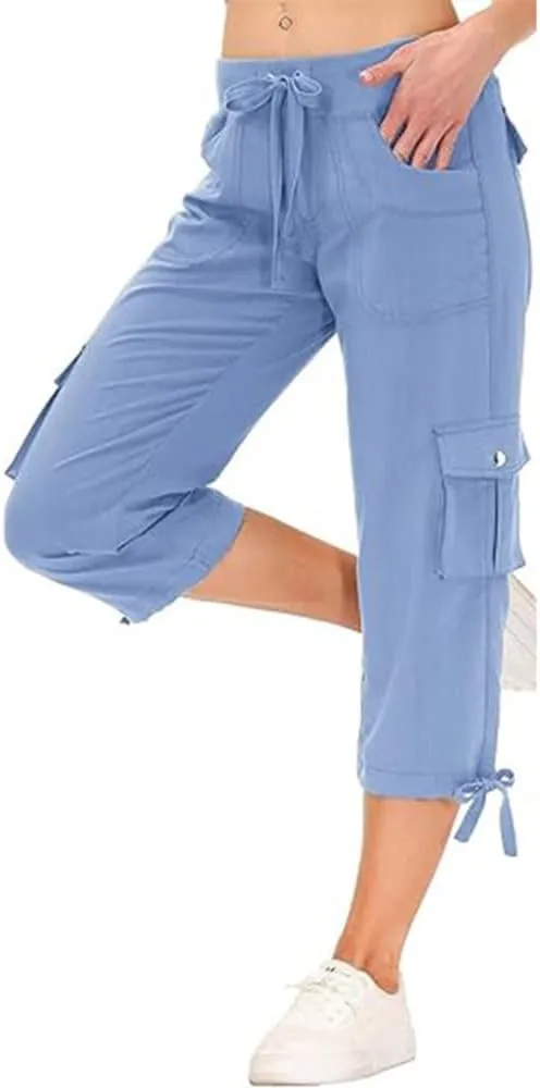 Women's Cargo Capris Hiking Pants with 6 Pockets Lightweight Quick Dry Loose Fit Casual Outdoor Travel Summer Pants for Women