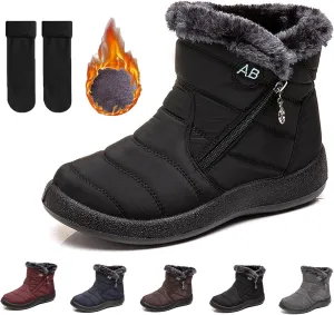 Women's Cozy Winter Waterproof Anti-Slip Boots, Women's Warm Sheepskin-Lined Boots, Women's Winter Warm Fur Snow Boots, Womens Snow Boots Winter Warm Booties Fur Lined Anti-Slip Ankle Boots