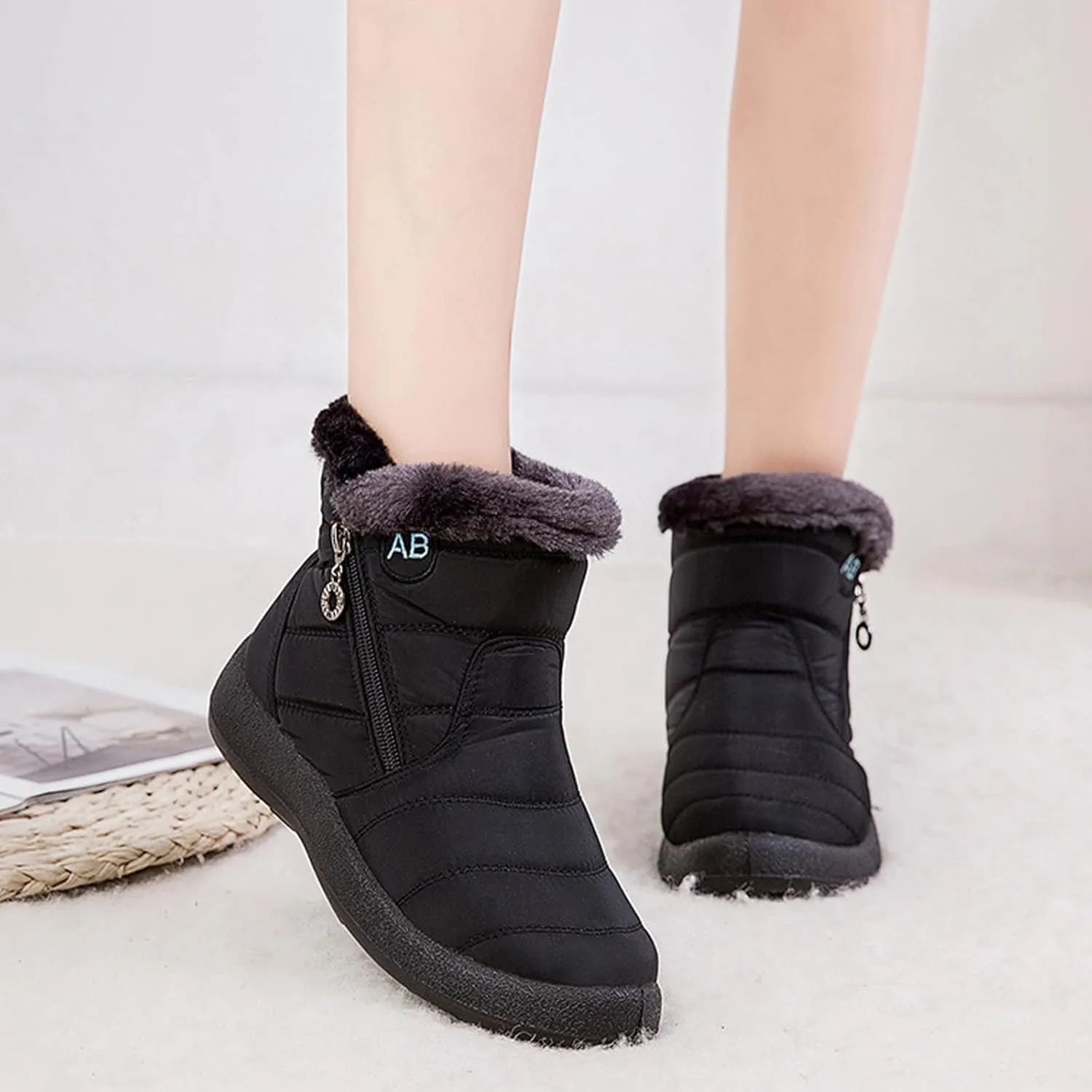Women's Cozy Winter Waterproof Anti-Slip Boots, Women's Warm Sheepskin-Lined Boots, Women's Winter Warm Fur Snow Boots, Womens Snow Boots Winter Warm Booties Fur Lined Anti-Slip Ankle Boots